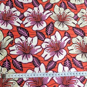 Preview: Afrikanischer Wax Print Stoff Baumwolle ORANGE RETRO FLOWERS